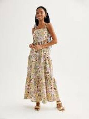 Rewind Yellow Floral Tiered Maxi Dress